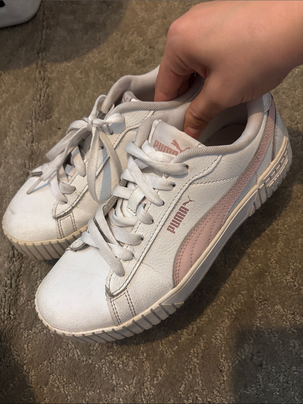 Puma White Sneakers with Light Pink Stripe